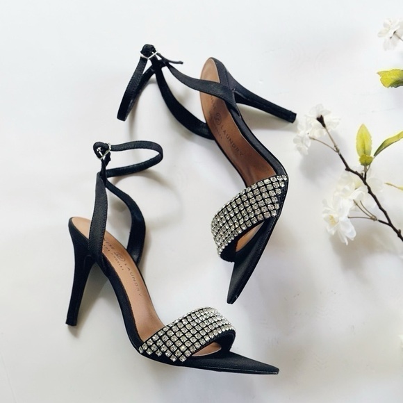 New Chinese Laundry Justine Sandal Black Rhinestones Ankle Strap - Picture 5 of 10